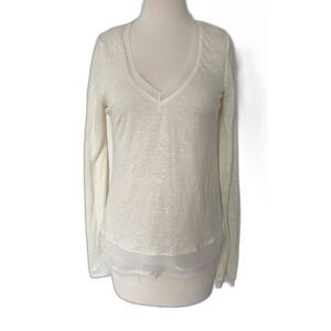Sam Edelman Lightweight Linen V Neck Layered Sweater Pullover Top Sz M